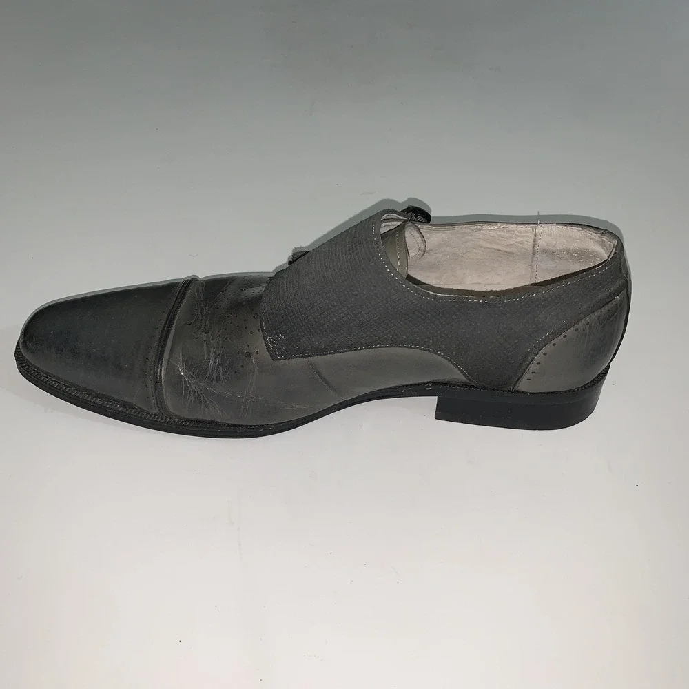 Giovanni Shoes Mens Size 10 Gray Leather Monk Strap Square Toe Dress Handmade